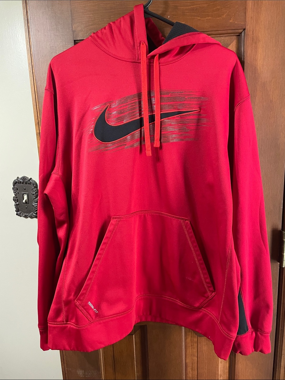 Nike Men’s Red Crewneck Hoodie with Black embroidered Swoosh